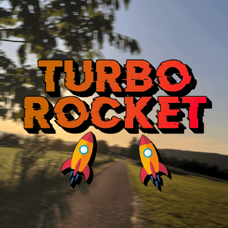 Mein langjähriges Profilbild: orange-roter TURBO-ROCKET-Schriftzug und zwei Raketen vor einem Feldweg.